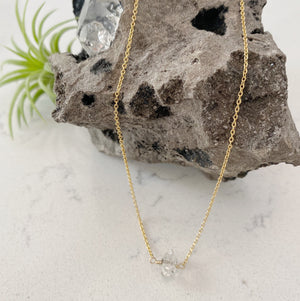Custom healing raindrop necklace from Justicia Jewelry with Herkimer Diamond