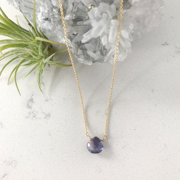 Custom healing raindrop necklace from Justicia Jewelry in alexandrite