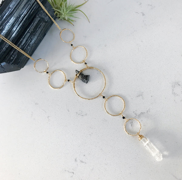 Custom healing champagne bubbles long necklace from Justicia Jewelry