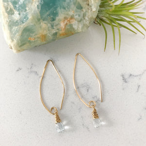 Custom healing aquamarine dew drop earrings from Justicia Jewelry