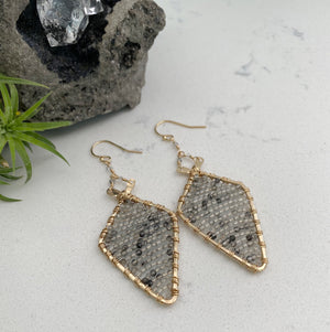Justicia Artisan Jewelry Arrow earrings in Tourmilated Quartz and 14k Gold Fill.  