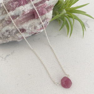 Inner Child Necklace by Justicia Jewelry with pink tourmaline and sterling silver