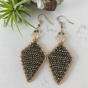 Justicia Artisan Jewlery Arrowhead Earrings in Pyrite and 14k Gold Fill for purity and protection. 