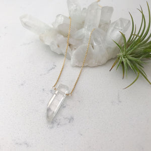 Custom healing clear quartz clarity necklace from Justicia Jewelry