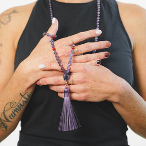 Custom healing wellness mala necklace from Justicia Jewelry